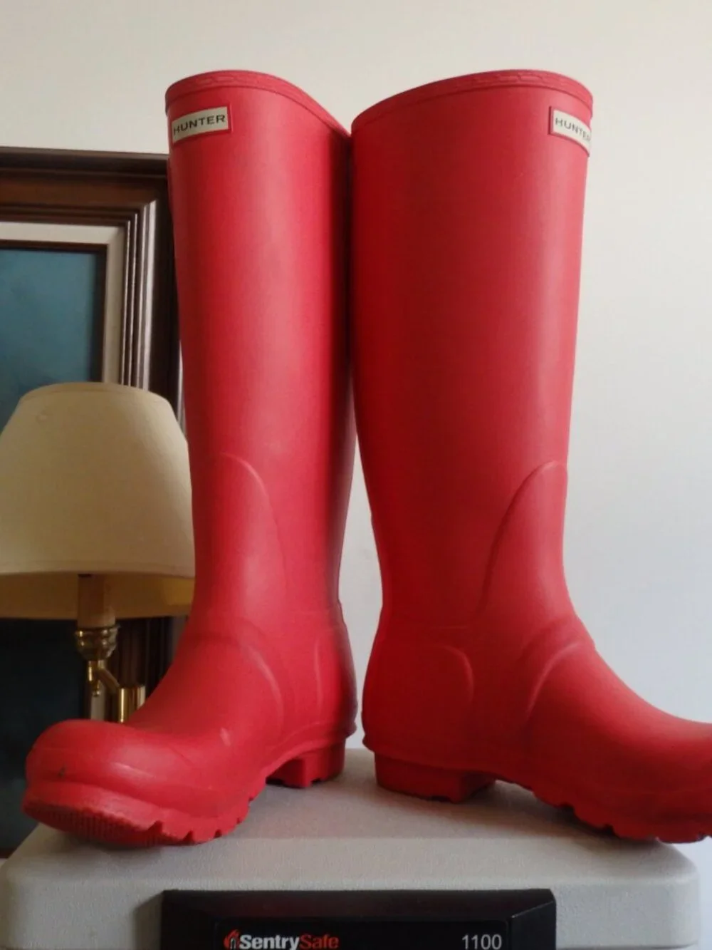red orange Tall Hunter boots wellies rain rubber boots 10 GUC